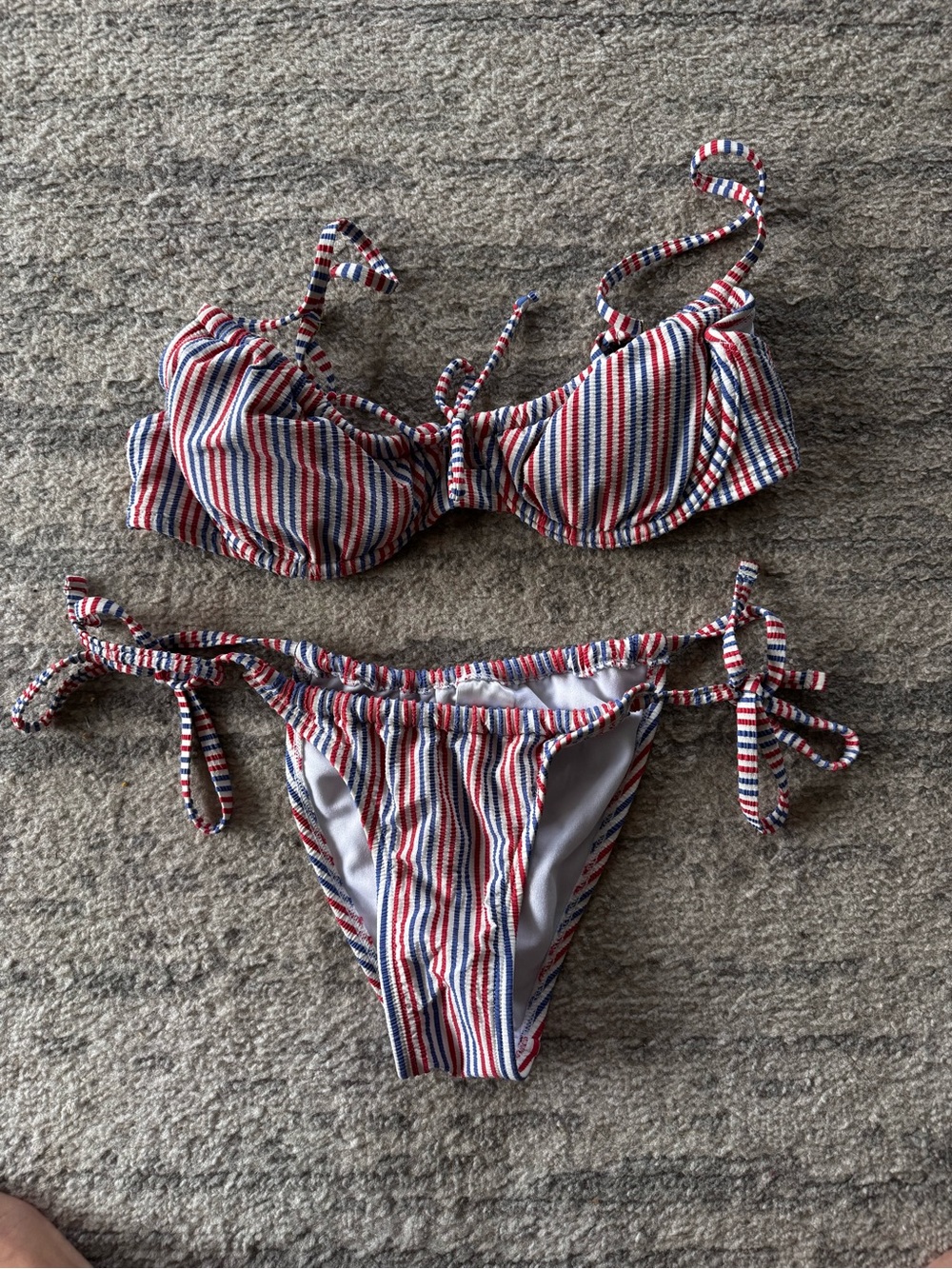 Xhilaration Red White Blue Striped Tie-Side Bikini